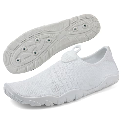 AUXDIQ Schwimmschuhe Badeschuhe Aquaschuhe Surfschuhe Wasserschuhe Strandschuhe Barfuß Schnell Trocknend für Damen Herren Weiß 36 EU von AUXDIQ