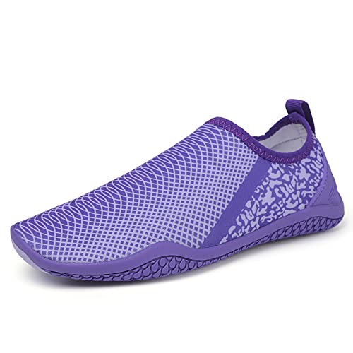 AUXDIQ Schwimmschuhe Badeschuhe Aquaschuhe Surfschuhe Wasserschuhe Strandschuhe Barfuß Schnell Trocknend für Damen Herren, Violett, 38 EU von AUXDIQ