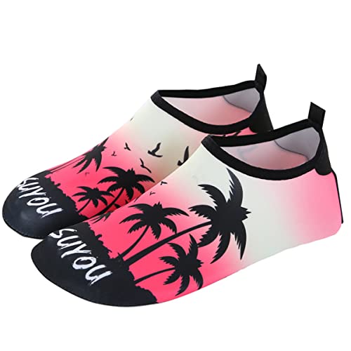 AUXDIQ Schwimmschuhe Damen Herren Badeschuhe Aquaschuhe Surfschuhe Wasserschuhe Strandschuhe Barfuß Schnell Trocknend Strand Rosa 41/42 EU von AUXDIQ
