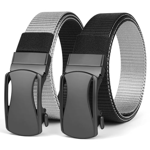 AUYAO Arbeitsgürtel Herren Verstellbarer Wendegürtel Koppelgürtel Business Tactical Belt Taktikgürtel Ohne Löcher Gürtel Damen Gürtel Mode Legierung Gürtel Schnalle Größe Angepasst (Schwarz + Grau) von AUYAO