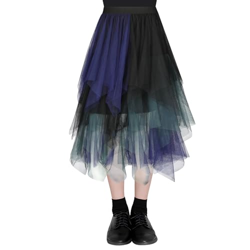 AUYAO Damen Tüllrock Klassisch Lang Ballett Tuturock Unregelmäßige Tütü Tutu Rock Damen Mesh Nähte Tutu Röcke Elastische Tüll Rock High Waisted Rock A-Linie Midirock Lagenrock 80CM (Gemischte Farbe-A) von AUYAO