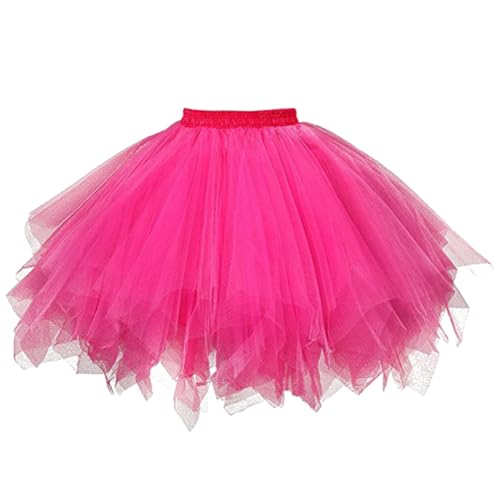 AUYAO Damen Tutu Klassisch Rock, Ballett Tüllrock Petticoat Unterrock, Tütü Röcke, 50er Ballet Elastisch Tanzrock Tanzkleid Ballkleid Kurz Retro Party Kostüme Tanzen (Rose Rot) von AUYAO