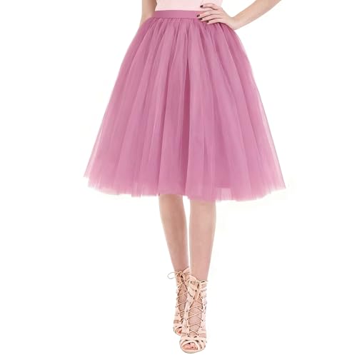 AUYAO Damen Tutu Klassisch Rock Ballett Tüllrock Petticoat Unterrock Rock Tütü Rock Tutu Röcke Tüll Rock mit Bogen 50er Ballet Elastisch Tanzrock Tanzkleid Ballkleid Kurz Kostüme Tanzen (Bohnenrosa) von AUYAO