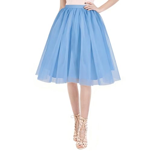 AUYAO Damen Tutu Klassisch Rock Ballett Tüllrock Petticoat Unterrock Rock Tütü Rock Tutu Röcke Tüll Rock mit Bogen 50er Ballet Elastisch Tanzrock Tanzkleid Ballkleid Kurz Party Kostüme Tanzen(Seeblau) von AUYAO