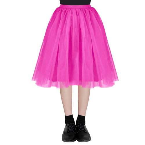 AUYAO Damen Tutu Klassisch Rock Ballett Tüllrock Petticoat Unterrock Rock Tütü Dress Tutu Röcke Tüll Rock mit Bogen Ballet Elastisch Tanzrock Tanzkleid Ballkleid Kurz Retro Kostüme Tanzen (Rosenrot) von AUYAO