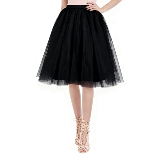 AUYAO Damen Tutu Klassisch Rock Ballett Tüllrock Petticoat Unterrock Rock Tütü Tutu Röcke Tüll Rock mit Bogen Ballet Elastisch Tanzrock Tanzkleid Ballkleid Kurz Retro Party Kostüme Tanzen (Schwarz) von AUYAO