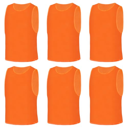 AUYAO Fussballtraining Leibchen Fubball Kinder 6Set Mesh Trimmage Trainingsleibchen Fußball Trainingsweste Sport Markierungshemd Damen Westen für Fussball Volleyball Basketball Teamtraining M (Orange) von AUYAO