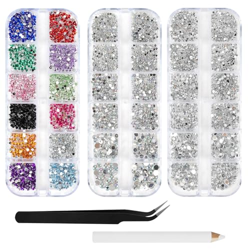 AUYAO Harz Strasssteine 4200Pcs Strass Kristalle 1.5mm-2mm Gemischte Kinder Bastelsachen Kit mit Strass mit Picking Pinzette und Stift für DIY Nägel Kleidung Kunsthandwerk Gemischt Becher Party (B) von AUYAO