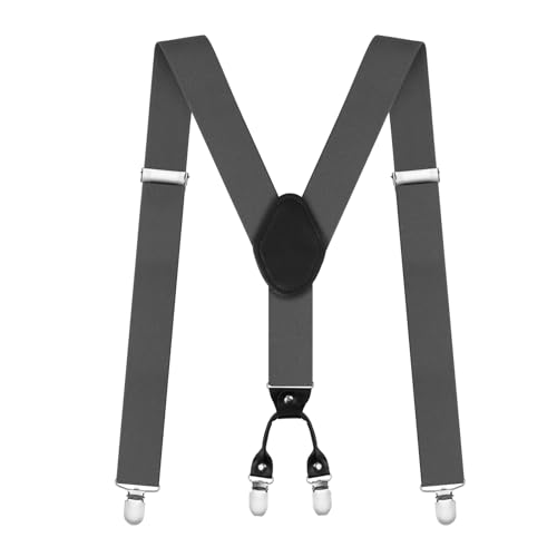 AUYAO Herren Hosenträger Hosenträger Herren Extra Stark Breit 3,5 Cm mit Sehr Starken 4 Clips Heavy Duty Men Braces Einstellbar Elastisch Einheitsgröße Hosenträger für Männer Damen Y Form (Dunkelgrau) von AUYAO