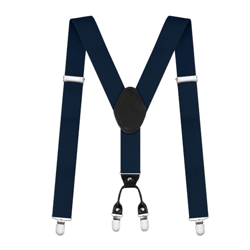 AUYAO Herren Hosenträger Hosenträger Herren Extra Stark Breit 3,5 Cm mit Sehr Starken 4 Clips Heavy Duty Men Braces Einstellbar Elastisch Einheitsgröße Hosenträger für Männer Damen Y Form (Marineblau) von AUYAO