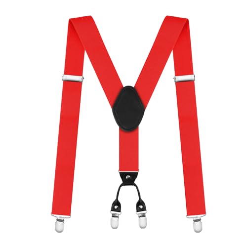AUYAO Herren Hosenträger Hosenträger Herren Extra Stark Breit 3,5 Cm mit Sehr Starken 4 Clips Heavy Duty Men Braces Einstellbar Elastisch Einheitsgröße Hosenträger für Männer und Damen Y Form (Rot) von AUYAO