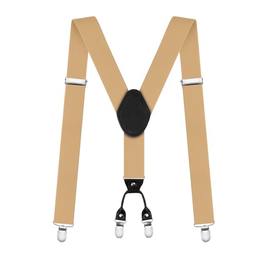 AUYAO Herren Hosenträger Hosenträger Herren Extra Stark Breit 3,5 Cm mit Sehr Starken 4 Clips Heavy Duty Men Braces Einstellbar Elastisch Einheitsgröße Hosenträger für Männer und Damen Y Form (Khaki) von AUYAO