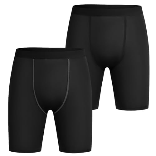 AUYAO Herren Kompressionsshorts, 2er Pack Schnelltrocknendes Base Layer Tights Sport Unterhosen Trainingsshorts für Enge Trockene und Atmungsaktive Radlerhose, Sportshorts Laufhose Sommer Kurze(M) von AUYAO