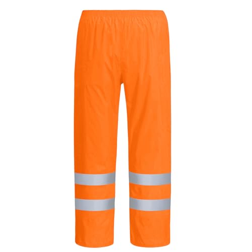 AUYAO Leichte Regenhosen für Herren Damen Regen Warnschutzhose Winddichte Outdoorhose für Fahrrad Trekkinghose Wanderhose Camping Hose Warnschutz Regen-Latzhose Warnregenhose Arbeitshose (Orange,180) von AUYAO