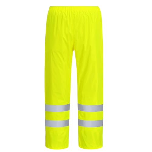 AUYAO Leichte Regenhosen für Herren Damen Regen Warnschutzhose Winddichte Outdoorhose für Fahrrad Trekkinghose mit Reflektoren Wanderhose Warnschutz Regen-Latzhose Warnregenhose Arbeitshose (Gelb,185) von AUYAO