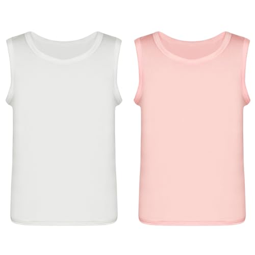 AUYAO Mädchen Unterhemd 2 Per Tank Top Hemdchen Mädchen Kinder Armellos Spaghettiträger Träger Top Crop Tanktops Girl Unterwäsche Unterhemd Base T-shirt Unterhemden Camis für Mädchen Weiß/Rosa (120) von AUYAO