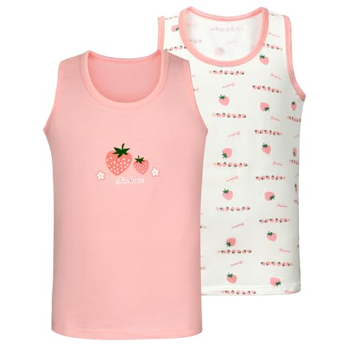 AUYAO Mädchen Unterhemd 2 Stück Baumwolle Tank Top Hemdchen Mädchen Kinder Armellos Träger Top Baby Tanktops Girl Unterwäsche Unterhemd Weiß/Rosa Base Unterhemden mit Erdbeermuster Cami Mädchen (120) von AUYAO