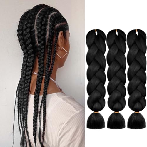 AUYAO Ponytail Extension Gradient 3PC Braids Extensions Glattes Haar Bunte Haarsträhnen für Damen Kinder Mädchen Haarsträhnen zum Braiding Hair Schwarz Einflechten Haar für Party Festival Cosplay-G von AUYAO
