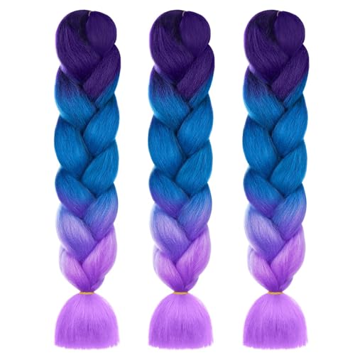 AUYAO Ponytail Extension Gradient 3PC Braids Extensions Mehrfarbig Glattes Haar Bunte Haarsträhnen für Damen Kinder Mädchen Haarsträhnen zum Braiding Hair Einflechten Haar für Party Festival Cosplay-F von AUYAO