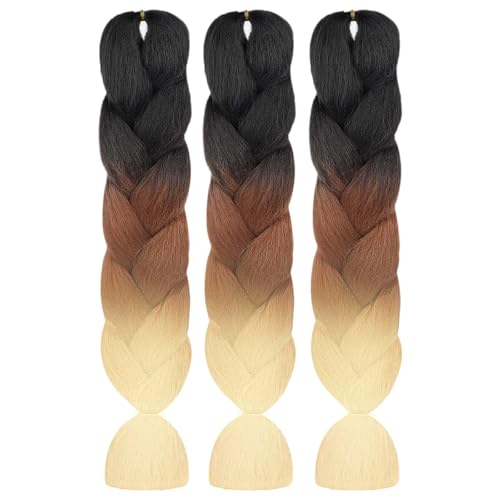 AUYAO Ponytail Extension Gradient 3PC Braids Extensions Mehrfarbig Glattes Haar Bunte Haarsträhnen für Damen Kinder Mädchen Haarsträhnen zum Braiding Hair Einflechten Haar für Party Festival Cosplay-B von AUYAO