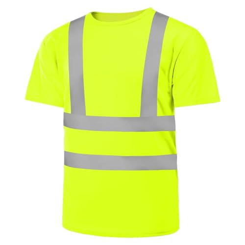 AUYAO Profi Warnschutz T-Shirt Warnkleidung Leicht Kurzarmshirt Kurzarm Hohe Sichtbarkeit Arbeitsshirt Warnshirt Reflektierend Arbeitshemd Hochsichtbares Bahn-T-Shirt Warnschutz Tshirt Herren Gelb 2XL von AUYAO