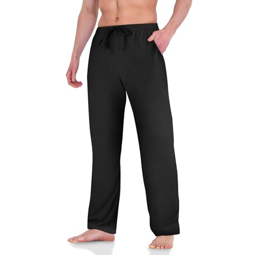 AUYAO Pyjama für Herren Schlafanzughose Pyjamahose Herren Dehnbare Leicht Pyjamshorts Nachtwäsche Pyjamaunterteil Freizeithose Loungehose Männer mit Elastischer Bund und Kordelzug (Schwarz, M) von AUYAO