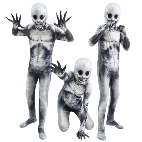 AUYAO Scary Costume Halloween Suit Shadow Demon Kids Unisex knochenanzug Skin Kostüm Horror Kostüm Monster Kostüm Kinder Zentai Overall Monster Verkleidung Party Outfits Set Halloween Karneval (XL) von AUYAO