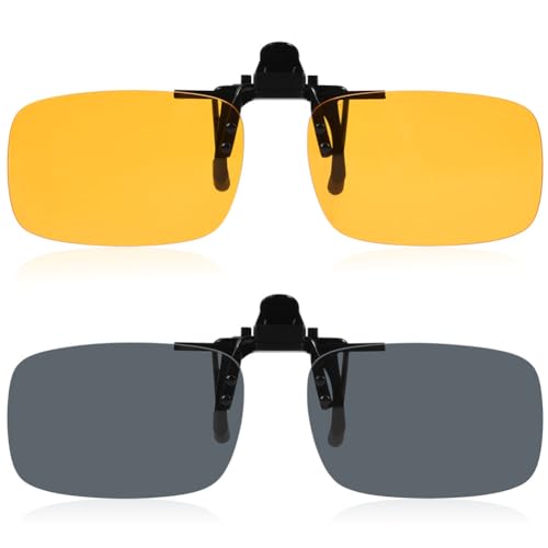 AUYAO Sonnenbrille Zubehör Unisex, 2 Stück Brillen Sonnenbrillen Aufsatz Clip Herren, Polarisierter Sonnenbrillen Clip, Randlose Myopie Sonnenbrillen Clip für Nachtsicht Fahren(Quadrat) von AUYAO