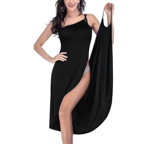 AUYAO Strandkleider Damen, Sommer Bikini Badeanzüge Cover Ups Ärmellos Wickelrock, Lang Kleid Strandbadekleid mit Spaghettiträger, Locker Lässiger Überzug Strandponcho Strandurlaub Wandern (Schwarz,L) von AUYAO