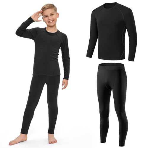 AUYAO Thermounterwäsche Kinder 2Pcs Mädchen Langarm Sportunterwäsche mit Oberteil Hose Warme Skiunterwäsche Unterwäsche Funktionsunterwäsche Set Jungen für Fussball Training im Winter (Kein Samt 26) von AUYAO