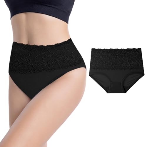AUYAO Unterhosen Damen Spitze Slip Baumwolle Panty Stretch Hohe Taille Slips Damen Atmungsaktiv Panties Weich Hipster Frauen Unterwäsche Damen Seamless Slips Nahtlo Unsichtbare Unterhose Bauchweg (XL) von AUYAO
