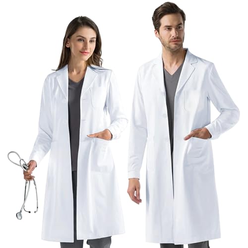 AUYAO Weißer Laborkittel Ärztemantel Damen Herren Laborkittel Chemie Kittel Labormantel Schutzkleidung für Labor Mantel Hygiene Langarm Medizin Mantel mit Knöpfen und 3 Tasche Kittel Junge Mädchen 3XL von AUYAO