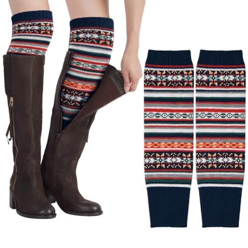 AUYAO Winter Stulpen Damen Winter Beinstulpen Retro Gestrickte Beinwärmer Stricken Häkelarbeit Lange Leg Warmers Herbst Legwarmer Mädchen Knöchelwärmer Stiefel Boot Abdeckung Winterwärmer (Marineblau) von AUYAO