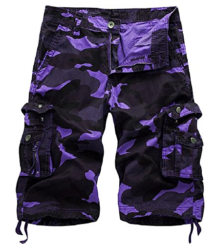 AUYUG Bermuda Shorts Männer Sommer Armee Baumwolle Kurze Hose Herren Cargo Shorts(Violett Camo, 44) von AUYUG