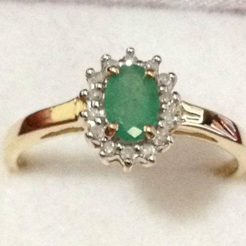 Echte 9K Solid Yellow Gold 0, 57 Tw Echte Erde Mine Smaragd & Diamant Halo Ring Größe 7, 75 von AUZJewellery