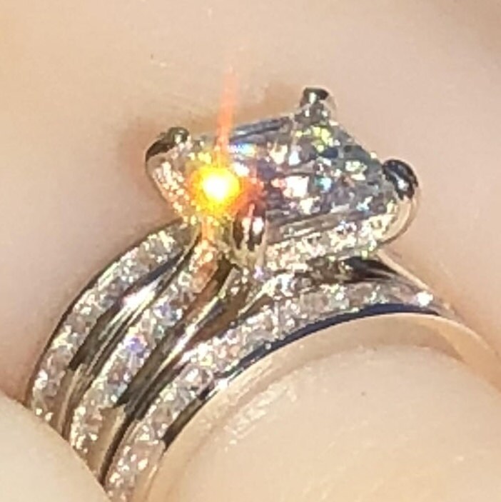 Engagement Ehering Set, Schmuck, Verlobungsring, Bridal Set Ring, Simulierte Diamant-Verlobungsring, Sterling Silber von AUZJewellery