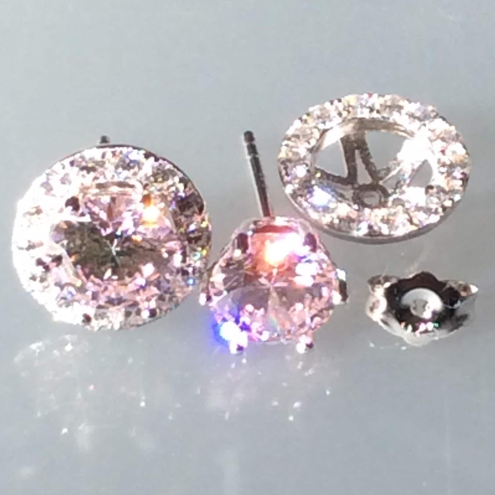 Hellrosa Diamant Ohrringe Simulierte Hellrosa Diamanten, 6 Krallen, Lab 925 Sterling Silber, Abnehmbare Halo Jacke Ohrstecker von AUZJewellery