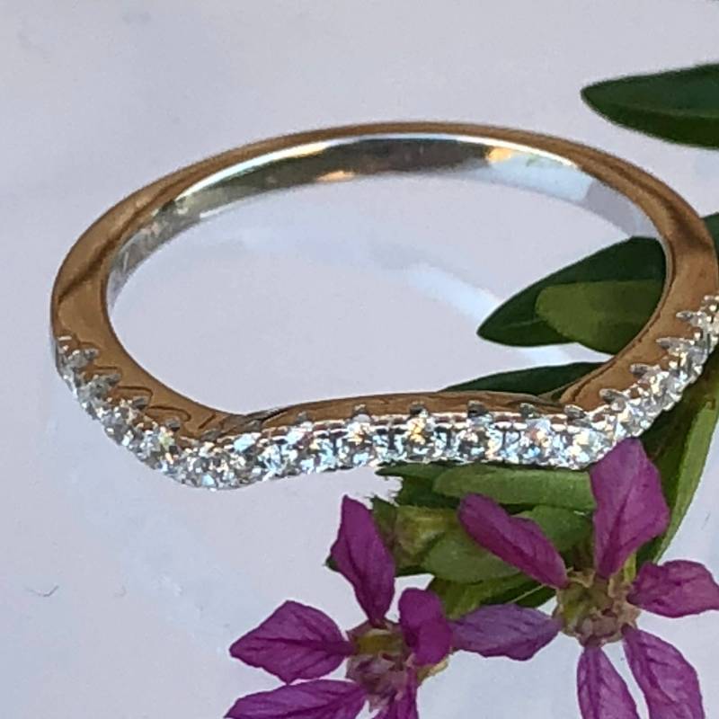 Hochzeit Band Gebogenband, Halbe Ewigkeit, Stapeln, Passen, Passende Wedder, Erstellt, Simulierte Diamant, Größe 4-11, Band Frauen von AUZJewellery