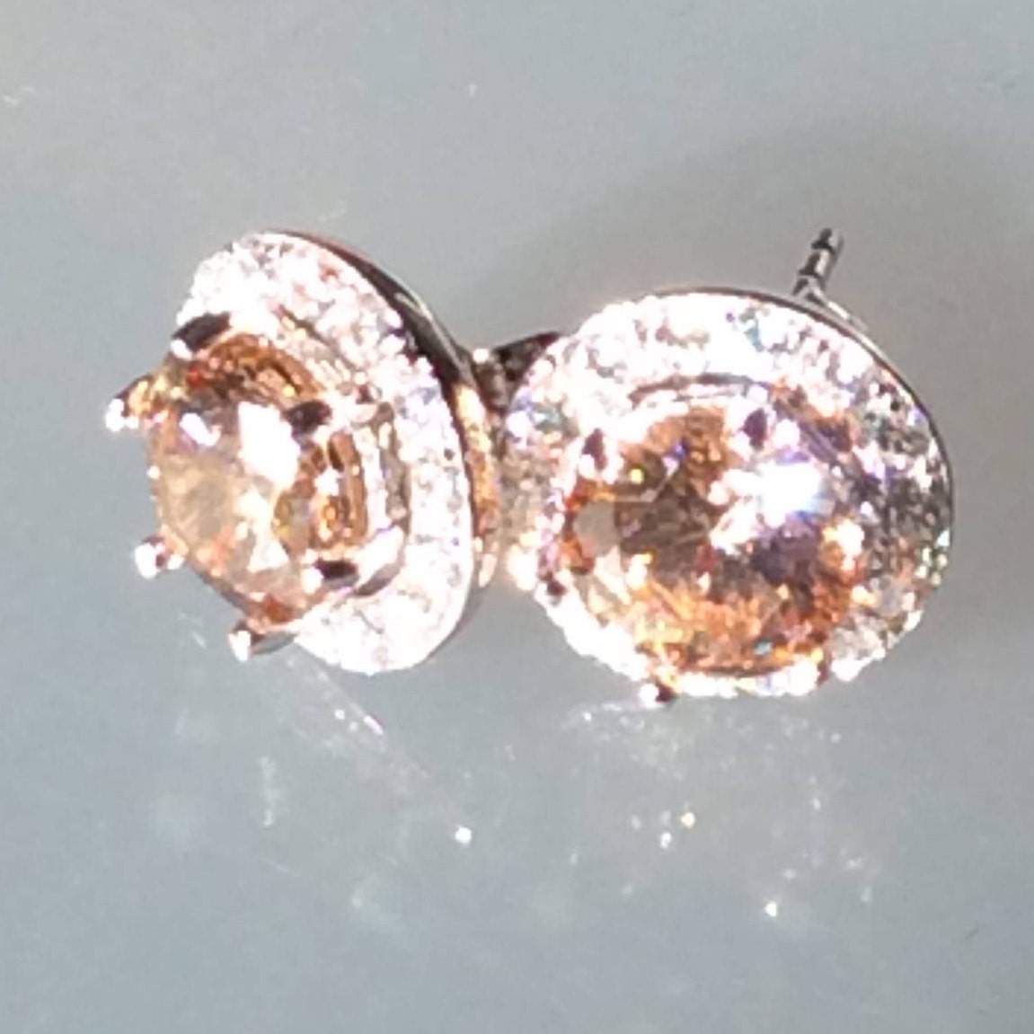 Ohrstecker Simulierte Champagner Diamanten, Abnehmbare Halo Jacke Ohrstecker, 6 Krallen, Lab Echte 925 Sterling Silber von AUZJewellery