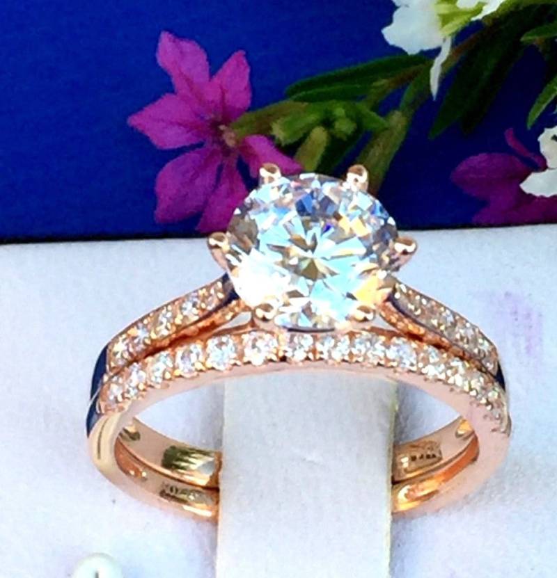 Rosegold Verlobungsring, Braut-Set Verlobungsringe, 9K Roségold, Simulierter Diamant-Verlobungsring, Einzigartiges Geschenk Für Frauen von AUZJewellery