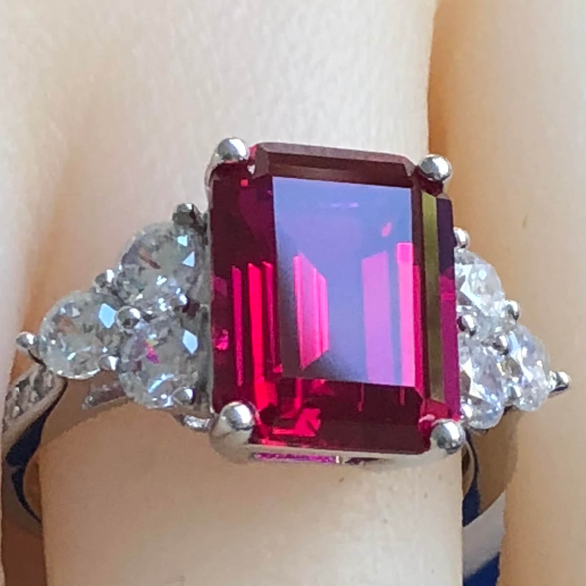 Rubin-Verlobungsring Smaragd Geschnitten Simuliert Erstellt Rubin Verlobung Singring, 925 Silber, Rubin, Geschenk Für Sie, Ring, #4-12 von AUZJewellery