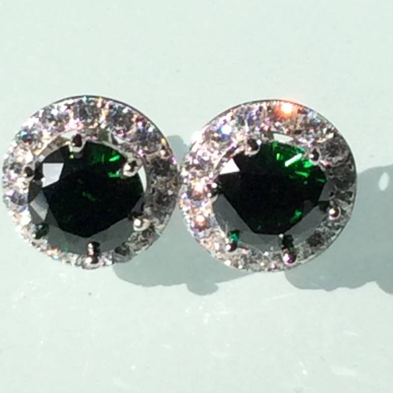 Smaragd Ohrstecker Hohe Qualität Simuliert Erstellt Smaragd, 12mm Abnehmbare Jacke, Halo Ohrstecker, 6 Krallen, Echte 925 Sterling Silber von AUZJewellery