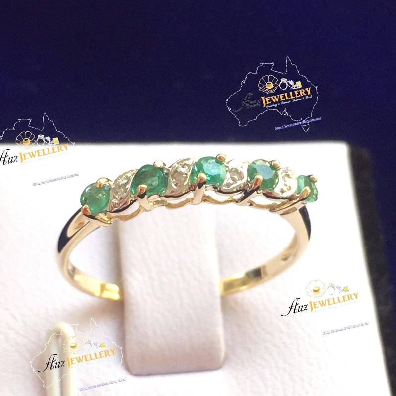 Smaragd Verlobungsring Echte & Diamant-Ring, 9K Gelbgold, 5Pcs Emeral, Jahrestag, Geschenk Für Sie von AUZJewellery