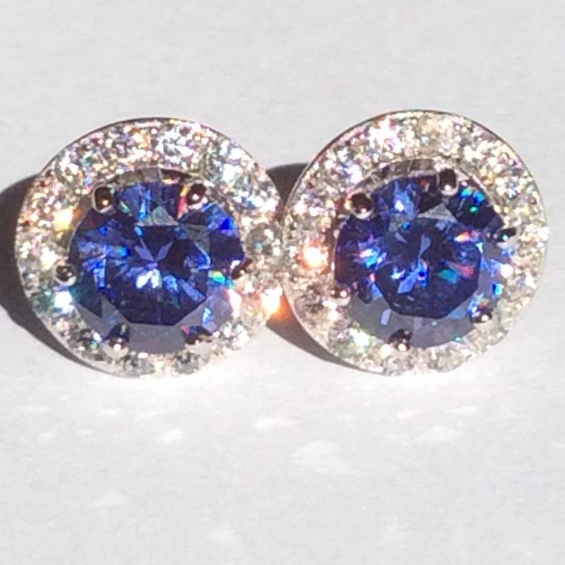 Tansanit Ohrringe Hohe Qualität Hergestellt Tansanit, 12mm Abnehmbare Jacke, Halo Ohrstecker, 6 Claws, 925 Silber, Geschenk, Ohrstecker von AUZJewellery