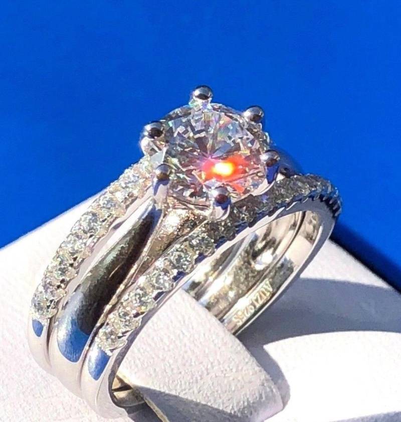 Verlobungsring Verlobung Ehering, Rundschliff, 4Ct Solitaire Ring, Lab Erstellt, Simuliert Diamant-Verlobungsring, Größe 4-11 von AUZJewellery