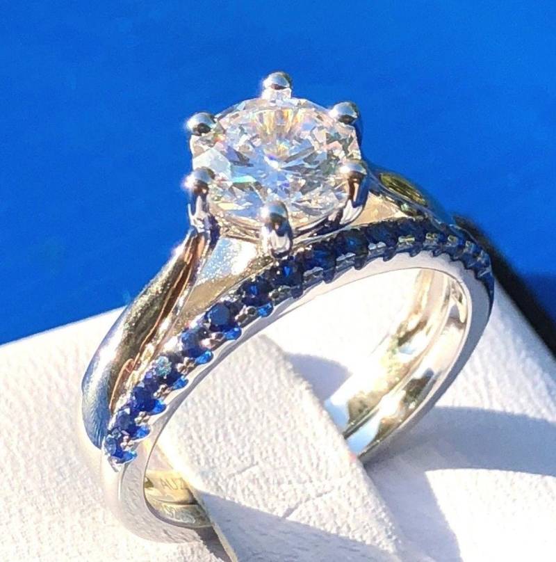 Verlobungsring Verlobungs-Ehering, Set, Brautset, Rundschnitt, 2Er, Ring, Lab Created, Simulierter Diamant-Verlobungsring, Größe 4-12 von AUZJewellery