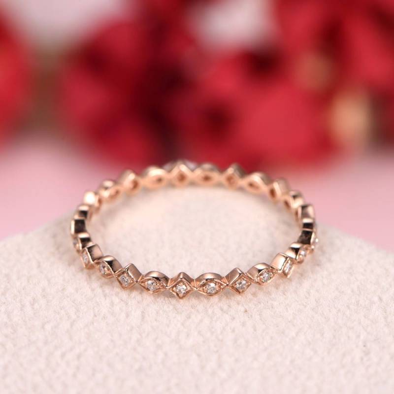 Diamant-Hochzeit-Band Rose Gold Antik Frauen Art Deco Retro Voller Ewigkeit Ring Braut Stapeln Band Jahrestag Sende Geschenk Versprechen Für Sie von AUjewelAU