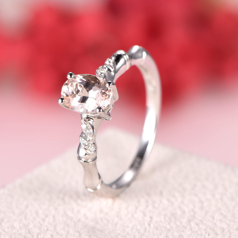 Morganit Verlobungsring Oval Cut Weiß Gold Art Deco Diamant Ehering Twisted Band Unikat Braut Jahrestag Geschenk Für Sie Versprechen von AUjewelAU
