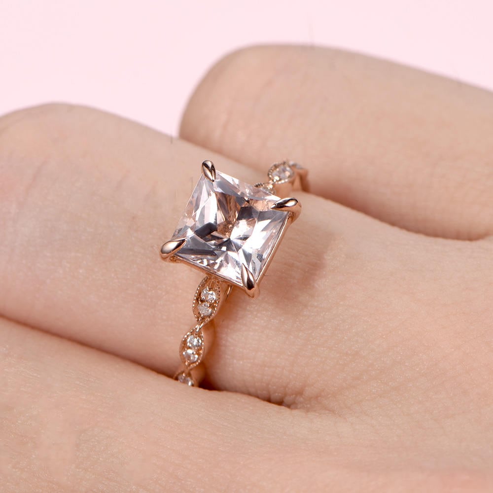 Morganite Gems Ring - Prinzessin Geschnitten Ring Rose Gold Band Frauen Ewigkeit Diamant-Ring-Band Verlobungsring Geschenk von AUjewelAU