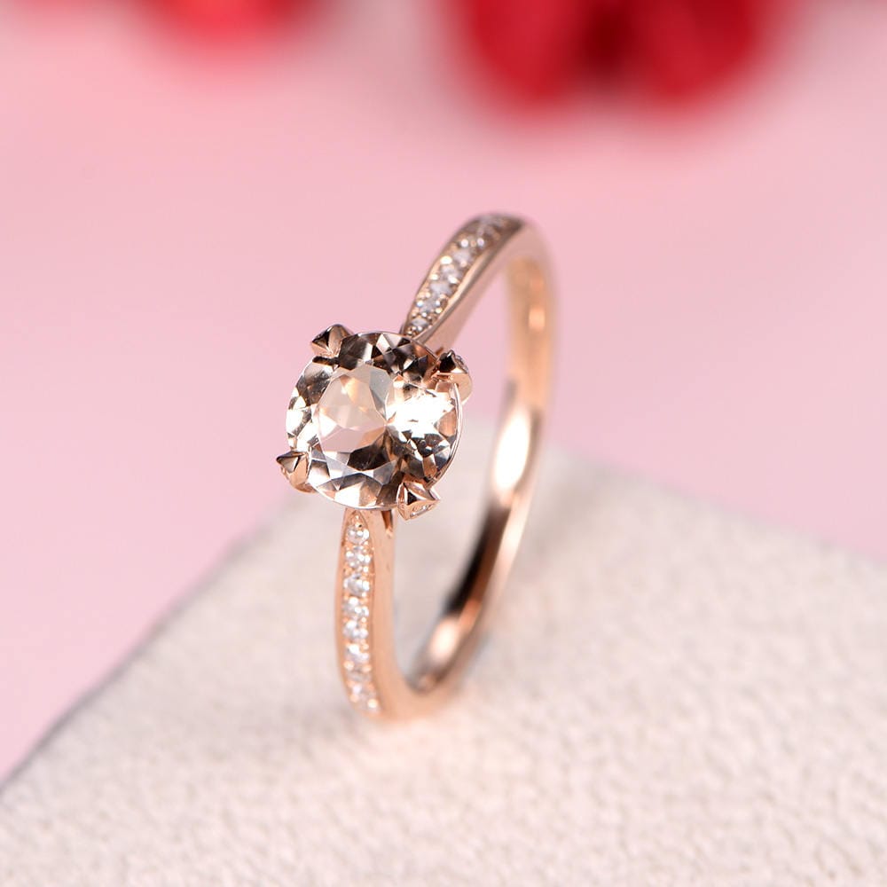 Rosa Morganit Runde Geschnitten Verlobungsring Rose Gold Diamant Ehering Solitär Ring Antike Jahrestag Braut Set Einzigartiges Geschenk von AUjewelAU